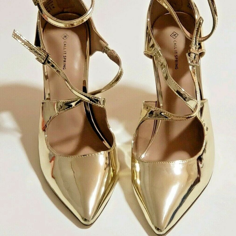 NEW Call It Spring Gold Criss-Cross Strap Heels